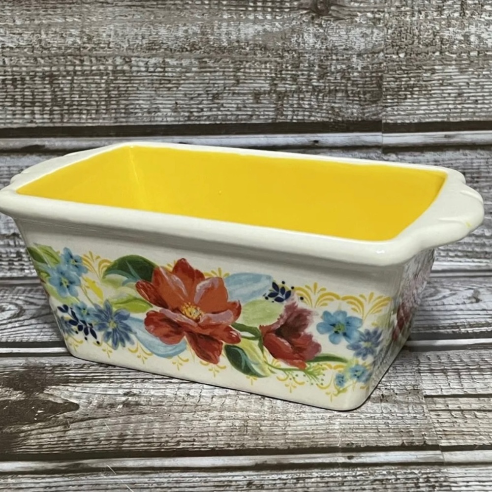 The Pioneer Woman Spring Bouquet Mini Loaf Pan, Yellow Floral NEW